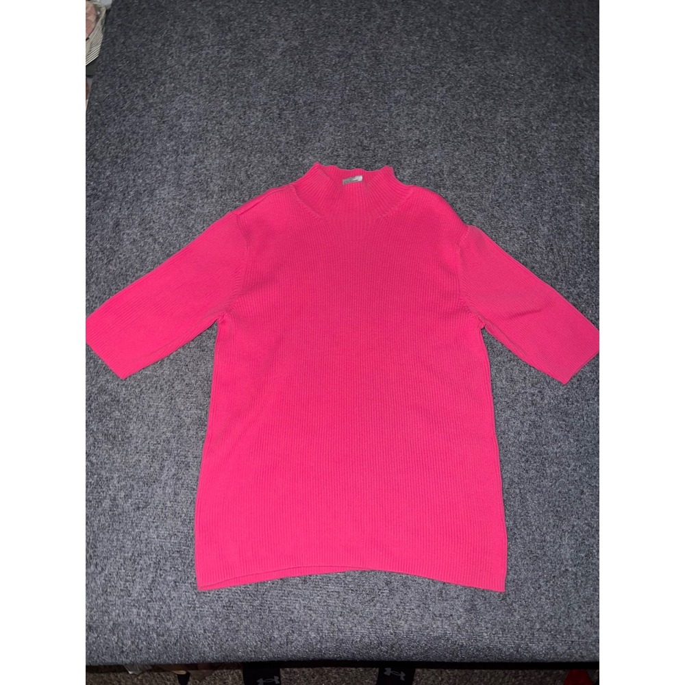 Talbots Pink Ribbed Mock Neck Short Sleeve Cotton Sweater Size Medium